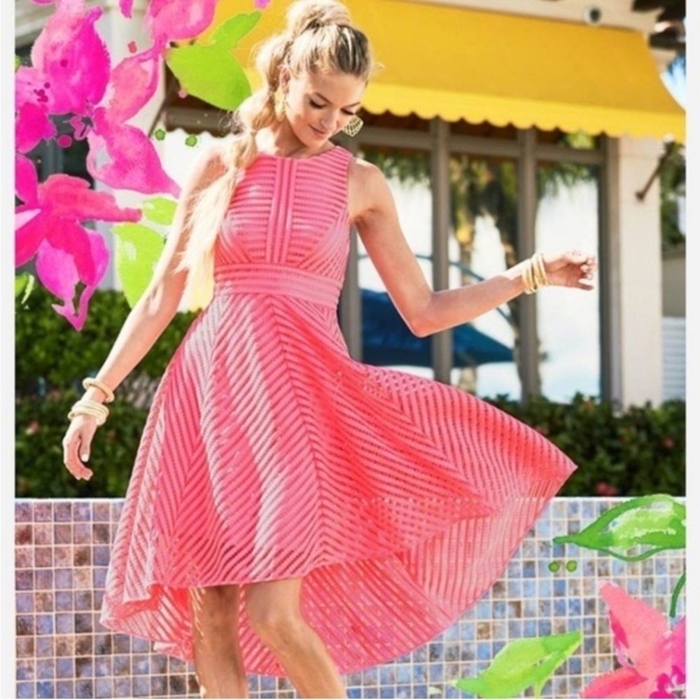 Lilly Pulitzer Tilly Crochet High Low Midi Dress In Pink Size X-Small NWT